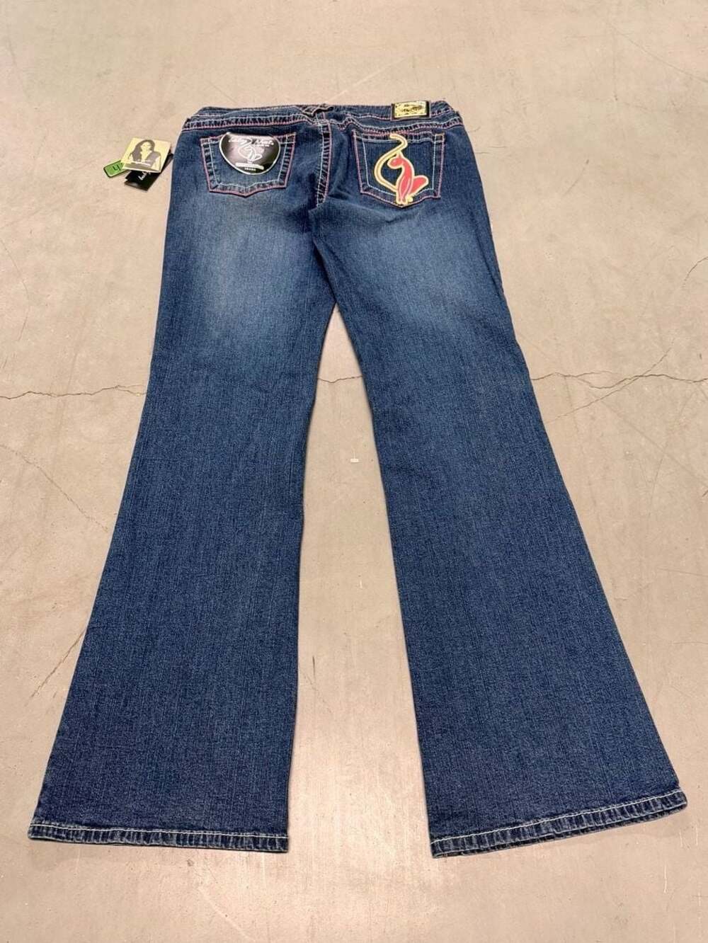 Baby Phat Vintage Pink Contrast Stitch Cat Logo Flare Jeans Size 13